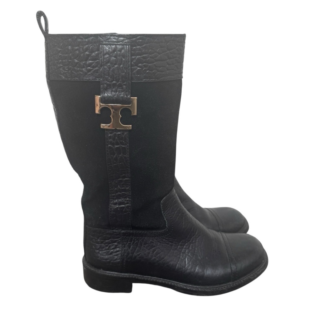 Tory Burch Corey Mid Calf Flat Boot, Black, Size 5.5